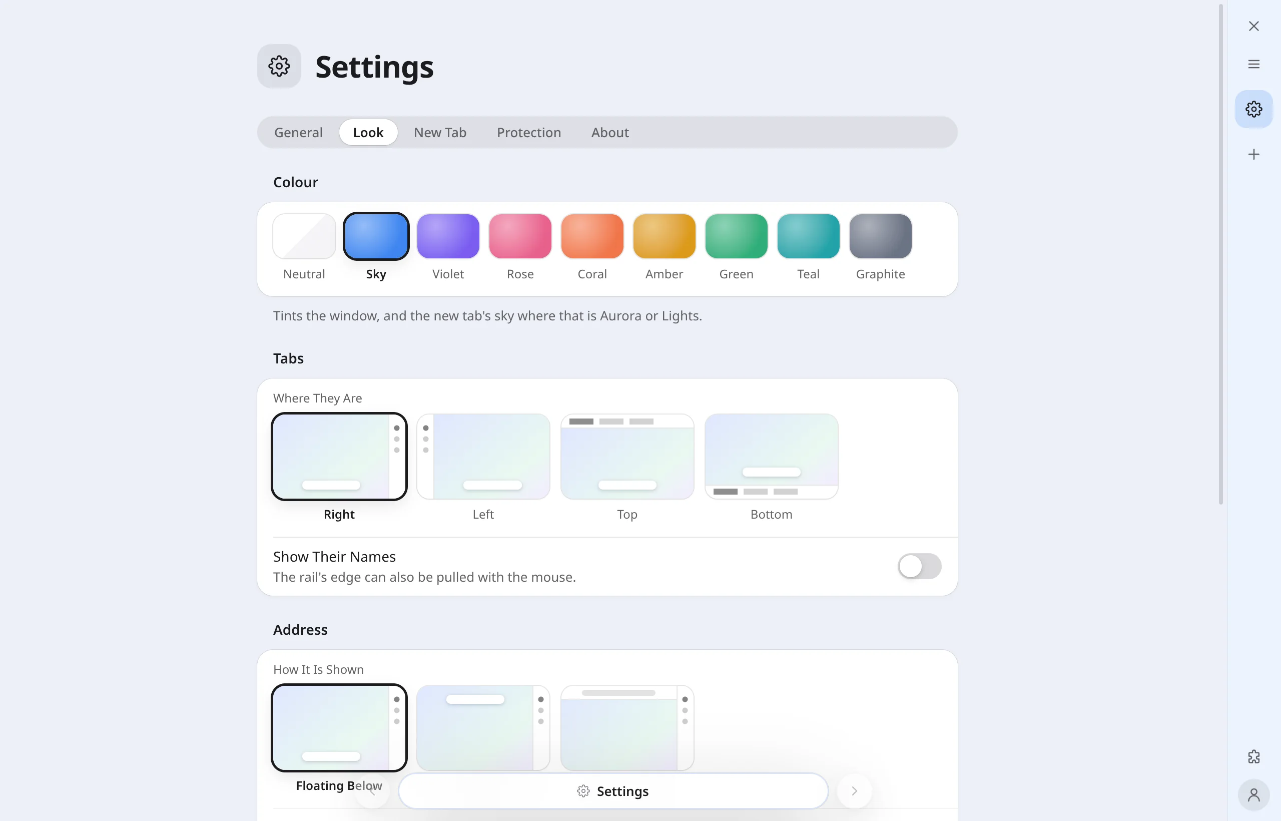 Netbird's settings: choices shown as small drawings of the window