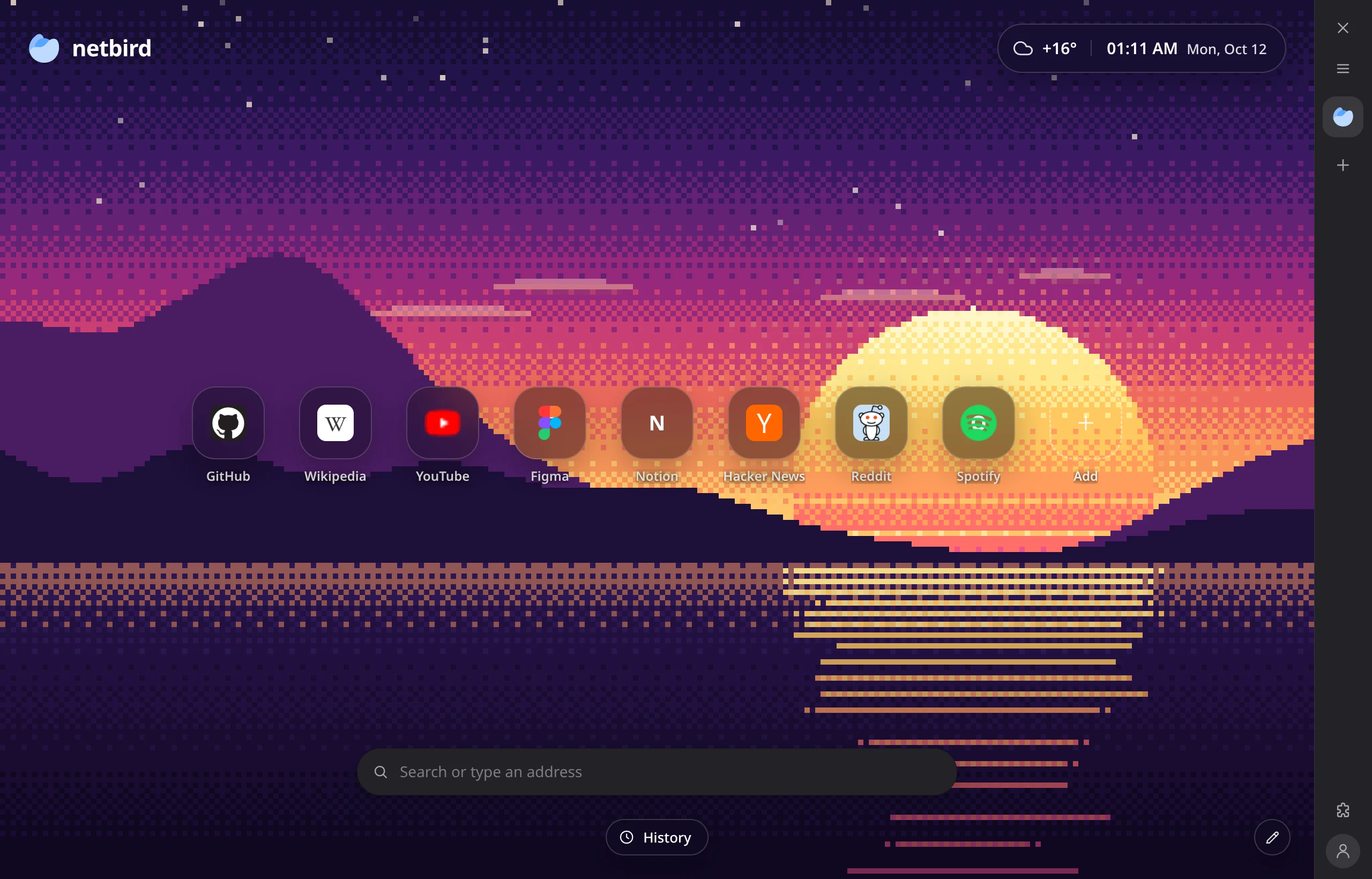 The new tab with the Pixel sunset background