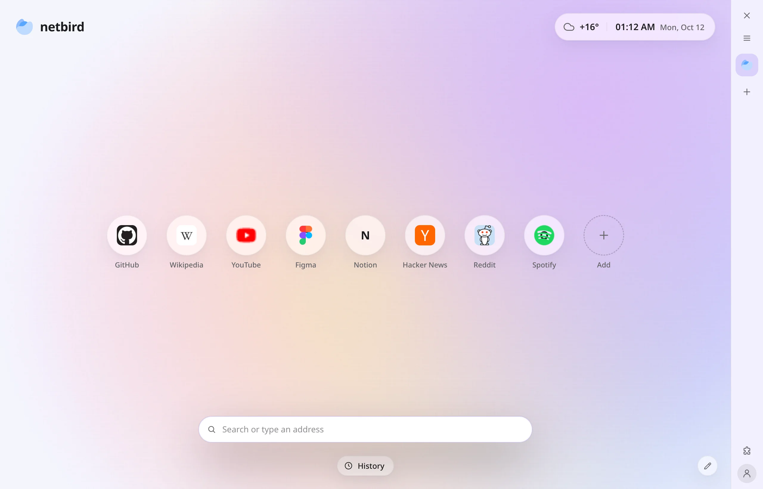 The new tab with the Lights background